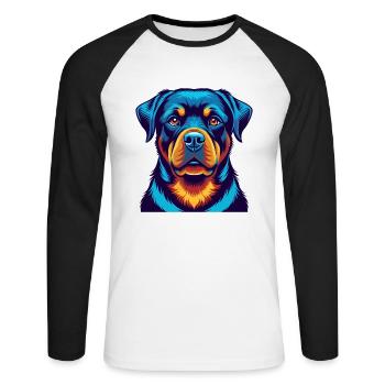 Rottweiler Dog Colorful Kawaii Cartoon Character - Unisex Long Sleeve Baseball T-Shirt - white/black - Front - Nik (191cm)