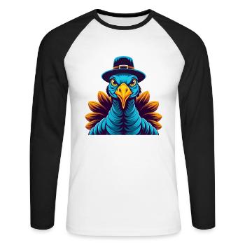 Turquie coloré Kawaii dessin animé Personnage Clipart - T-shirt baseball manches longues Homme - blanc/noir - Devant - Nik (191cm)