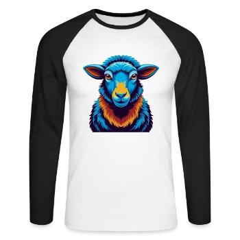 Schaf Bunte Kawaii Cartoon Figur Clipart - Unisex Baseballshirt langarm - Weiß/Schwarz - Vorne - Nik (191cm)