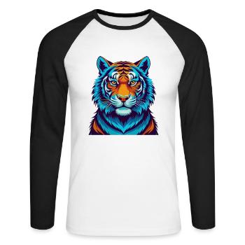 Tiger Bunte Kawaii Cartoon Figur Clipart - Unisex Baseballshirt langarm - Weiß/Schwarz - Vorne - Nik (191cm)