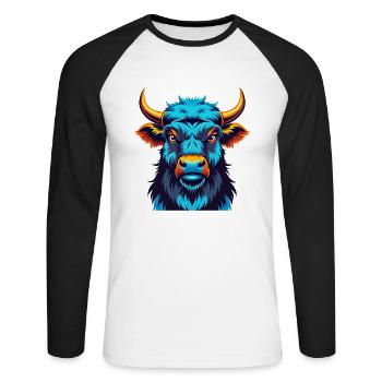 Yak Colorful Kawaii Cartoon Character Clipart - Unisex Long Sleeve Baseball T-Shirt - white/black - Front - Nik (191cm)