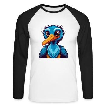 Cigogne coloré Kawaii dessin animé Personnage Clipart - T-shirt baseball manches longues Homme - blanc/noir - Devant - Nik (191cm)