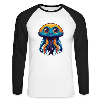 Méduse Coloré Kawaii Dessin Animé Personnage Animal de compagnie - T-shirt baseball manches longues Homme - blanc/noir - Devant - Nik (191cm)