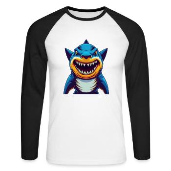 requin coloré kawaii dessin animé personnage clipart - T-shirt baseball manches longues Homme - blanc/noir - Devant - Nik (191cm)