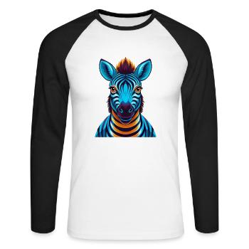 Zebra Bunte Kawaii Cartoon Figur Clipart - Unisex Baseballshirt langarm - Weiß/Schwarz - Vorne - Nik (191cm)
