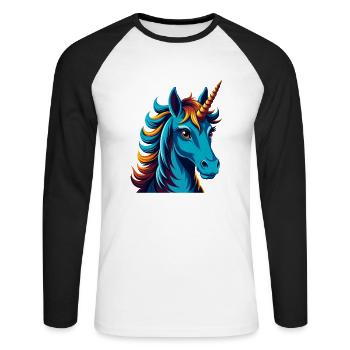 Licorne coloré Kawaii Dessin animé Personnage Clipart - T-shirt baseball manches longues Homme - blanc/noir - Devant - Nik (191cm)