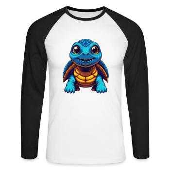 Turtle Colorful Kawaii Cartoon Character Clipart - Unisex Long Sleeve Baseball T-Shirt - white/black - Front - Nik (191cm)