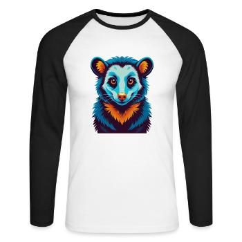 Opossum coloré Kawaii Dessin animé Personnage Clipart - T-shirt baseball manches longues Homme - blanc/noir - Devant - Nik (191cm)