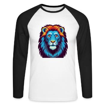 Lion coloré Kawaii Dessin animé Personnage Clipart - T-shirt baseball manches longues Homme - blanc/noir - Devant - Nik (191cm)