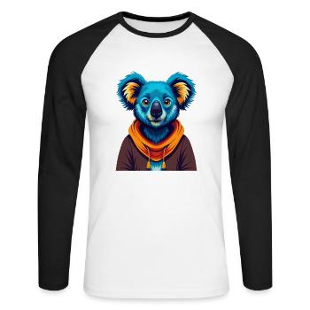 Koala Bunte Kawaii Cartoon Figur Clipart - Unisex Baseballshirt langarm - Weiß/Schwarz - Vorne - Nik (191cm)