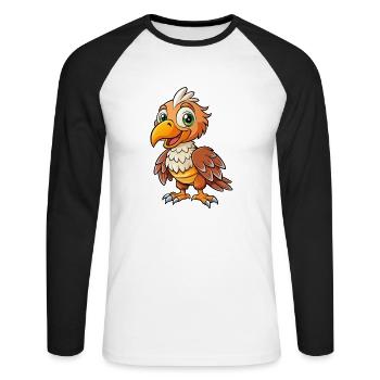 Geier Niedliche Zeichentrickfigur Kawaii Clipart - Unisex Baseballshirt langarm - Weiß/Schwarz - Vorne - Nik (191cm)