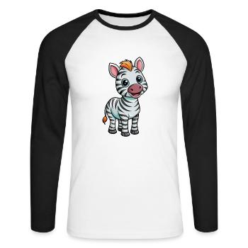 Zebra Cute Cartoon Character Kawaii Clipart - Unisex Long Sleeve Baseball T-Shirt - white/black - Front - Nik (191cm)