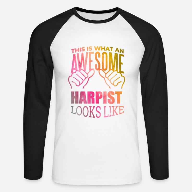 Harfe - Unisex Baseballshirt langarm - Weiß/Schwarz