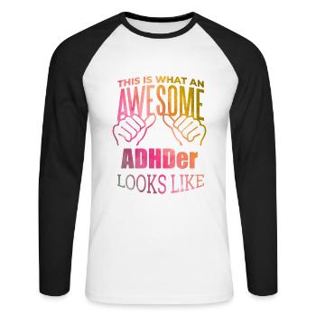 ADHD - Unisex Long Sleeve Baseball T-Shirt - white/black - Front - Nik (191cm)