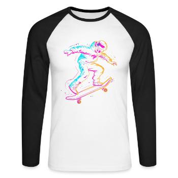 dessin de skateboarder de dessin animé - T-shirt baseball manches longues Homme - blanc/noir - Devant - Nik (191cm)