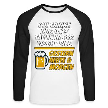 Gestern Heute Morgen Lustiger Bier Spruch - Unisex Baseballshirt langarm - Weiß/Schwarz - Vorne - Nik (191cm)