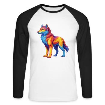 Arctic Wolf Colorful Kawaii Cartoon Character - Unisex Long Sleeve Baseball T-Shirt - white/black - Front - Nik (191cm)