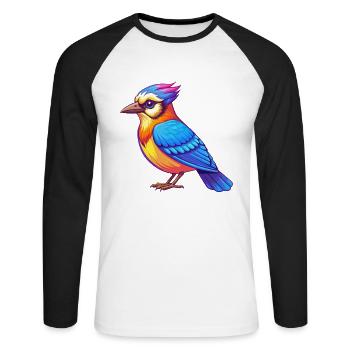 Blue Jay Bunte Kawaii Cartoon Figur Clipart - Unisex Baseballshirt langarm - Weiß/Schwarz - Vorne - Nik (191cm)
