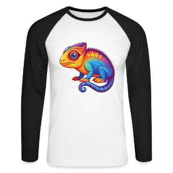 Chameleon Colorful Kawaii Cartoon Character Animal - Unisex Long Sleeve Baseball T-Shirt - white/black - Front - Nik (191cm)