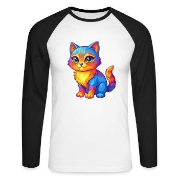Cat Colorful Kawaii Cartoon Character Clipart - Unisex Long Sleeve Baseball T-Shirt - white/black - Front - Nik (191cm)