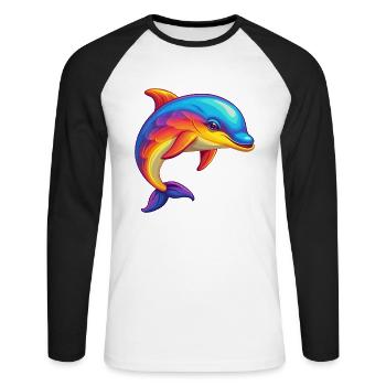 Dolphin Colorful Kawaii Cartoon Character Clipart - Unisex Long Sleeve Baseball T-Shirt - white/black - Front - Nik (191cm)