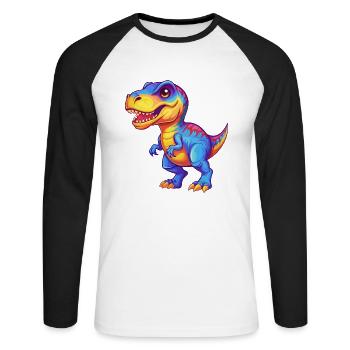 Dinosaur Colorful Kawaii Cartoon Character Clipart - Unisex Long Sleeve Baseball T-Shirt - white/black - Front - Nik (191cm)