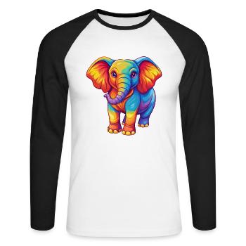 Elephant Colorful Kawaii Cartoon Character Clipart - Unisex Long Sleeve Baseball T-Shirt - white/black - Front - Nik (191cm)