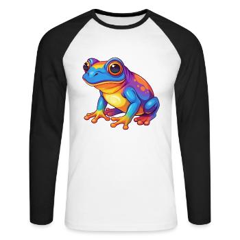Frog Colorful Kawaii Cartoon Character Clipart - Unisex Long Sleeve Baseball T-Shirt - white/black - Front - Nik (191cm)