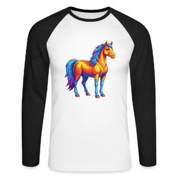cheval coloré kawaii dessin animé personnage clipart - T-shirt baseball manches longues Homme - blanc/noir - Devant - Nik (191cm)