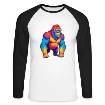Gorille coloré Kawaii Dessin animé Personnage Clipart - T-shirt baseball manches longues Homme - blanc/noir - Devant - Nik (191cm)