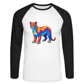 Cougar Colorful Kawaii Cartoon Character Clipart - Unisex Long Sleeve Baseball T-Shirt - white/black - Front - Nik (191cm)