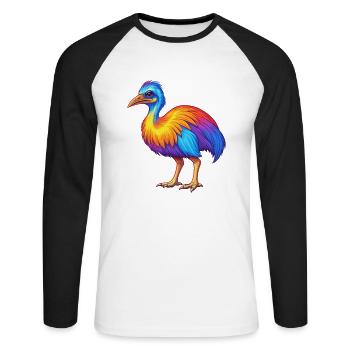 Cassowary Colorful Kawaii Cartoon Character Animal - Unisex Long Sleeve Baseball T-Shirt - white/black - Front - Nik (191cm)