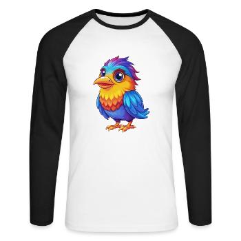 oiseau coloré kawaii dessin animé personnage clipart - T-shirt baseball manches longues Homme - blanc/noir - Devant - Nik (191cm)