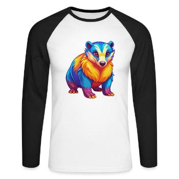 blaireau coloré kawaii dessin animé personnage clipart - T-shirt baseball manches longues Homme - blanc/noir - Devant - Nik (191cm)