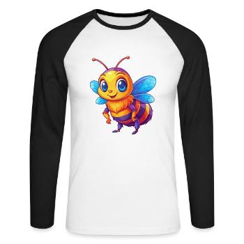 Bee Colorful Kawaii Cartoon Character Clipart - Unisex Long Sleeve Baseball T-Shirt - white/black - Front - Nik (191cm)