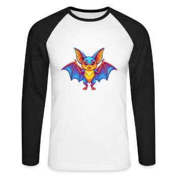 Chauve-souris coloré Kawaii dessin animé Personnage Clipart - T-shirt baseball manches longues Homme - blanc/noir - Devant - Nik (191cm)