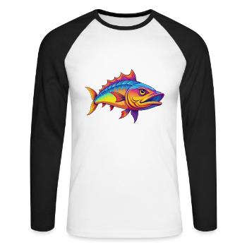 Barracuda Coloré Kawaii Dessin Animé Personnage Animal - T-shirt baseball manches longues Homme - blanc/noir - Devant - Nik (191cm)