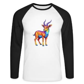 Antilope Bunte Kawaii Cartoon Figur Clipart - Unisex Baseballshirt langarm - Weiß/Schwarz - Vorne - Nik (191cm)