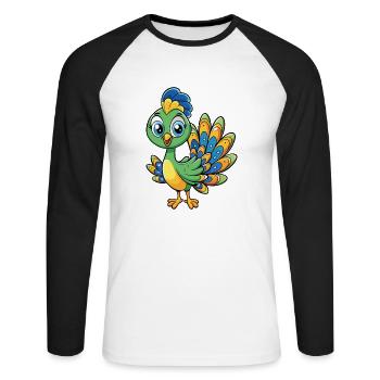 Peacock Cute Cartoon Character Kawaii Clipart - Unisex Long Sleeve Baseball T-Shirt - white/black - Front - Nik (191cm)