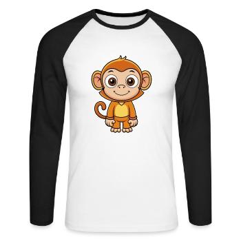 Monkey Cute Cartoon Character Kawaii Clipart - Unisex Long Sleeve Baseball T-Shirt - white/black - Front - Nik (191cm)