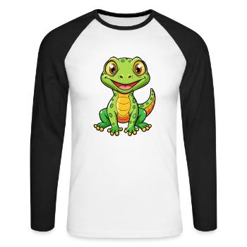 Eidechse Niedliche Zeichentrickfigur Kawaii Clipart - Unisex Baseballshirt langarm - Weiß/Schwarz - Vorne - Nik (191cm)