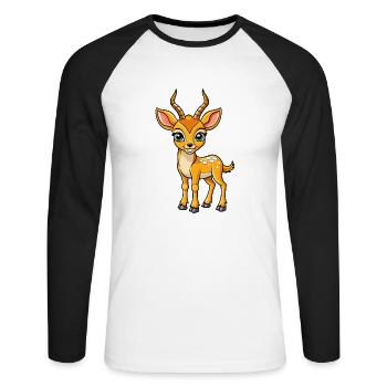 Impala Niedliche Zeichentrickfigur Kawaii Clipart - Unisex Baseballshirt langarm - Weiß/Schwarz - Vorne - Nik (191cm)