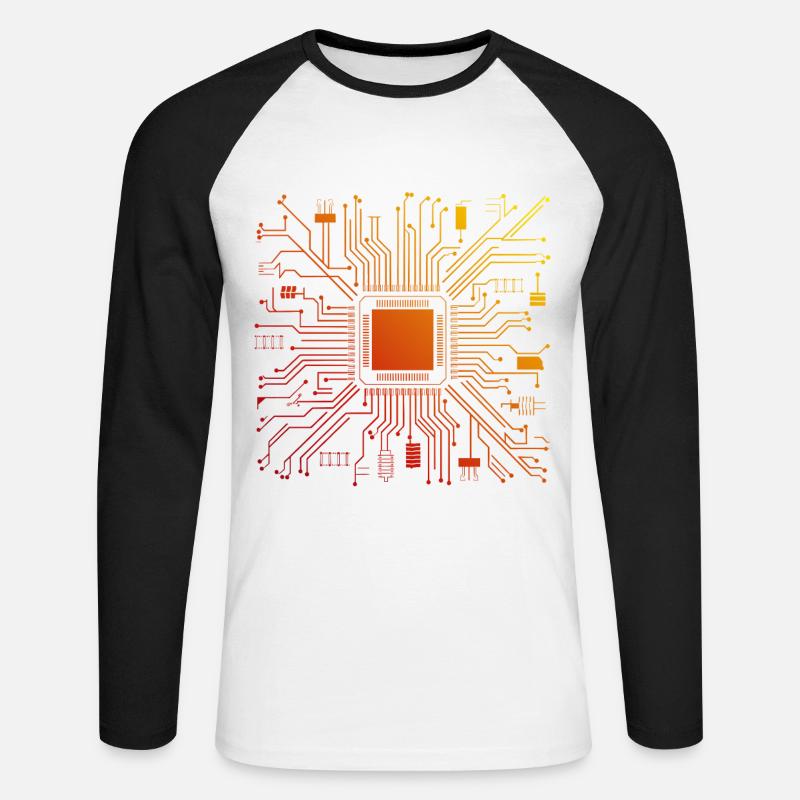 Tech Computer Motherboard Abstract Microchip - Unisex Long Sleeve Baseball T-Shirt - white/black
