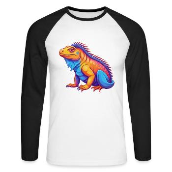 Iguana Colorful Kawaii Cartoon Character Clipart - Unisex Long Sleeve Baseball T-Shirt - white/black - Front - Nik (191cm)