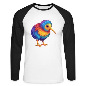 Kiwi Vogel Bunt Kawaii Cartoon Figur Tier - Unisex Baseballshirt langarm - Weiß/Schwarz - Vorne - Nik (191cm)