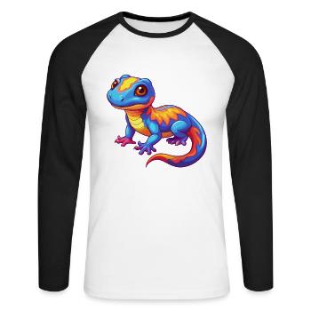 Salamander Colorful Kawaii Cartoon Character - Unisex Long Sleeve Baseball T-Shirt - white/black - Front - Nik (191cm)