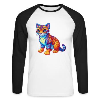 Ocelot Bunte Kawaii Cartoon Figur Clipart - Unisex Baseballshirt langarm - Weiß/Schwarz - Vorne - Nik (191cm)