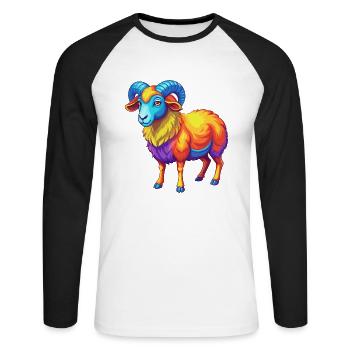 Ram Colorful Kawaii Cartoon Character Clipart - Unisex Long Sleeve Baseball T-Shirt - white/black - Front - Nik (191cm)