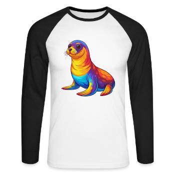 Siegel Bunte Kawaii Cartoon Figur Clipart - Unisex Baseballshirt langarm - Weiß/Schwarz - Vorne - Nik (191cm)