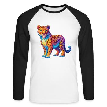 Leopard Colorful Kawaii Cartoon Character Clipart - Unisex Long Sleeve Baseball T-Shirt - white/black - Front - Nik (191cm)